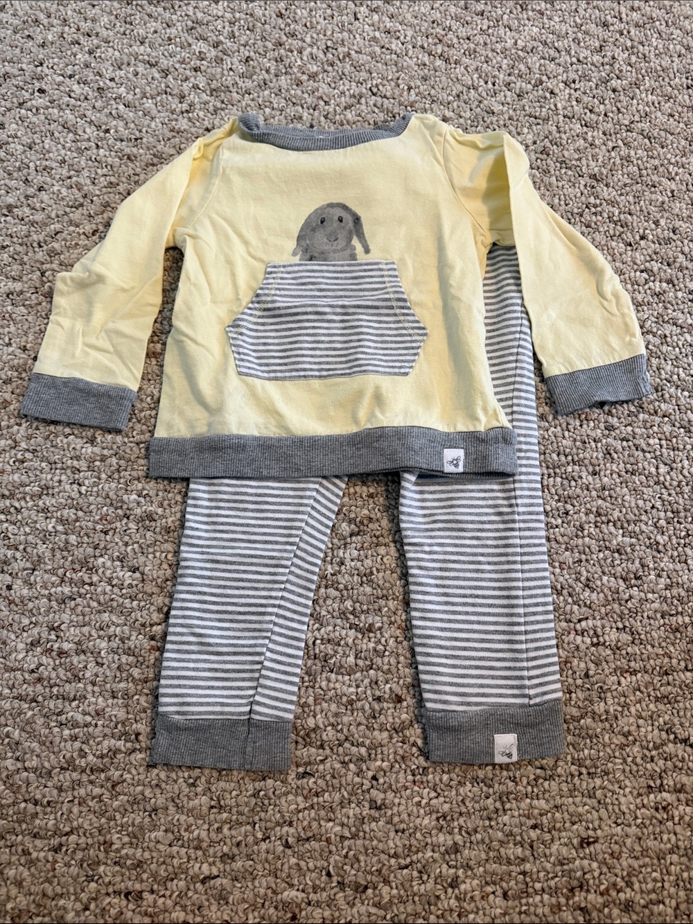 Burts Bees Baby Yellow & Gray Bunny Outfit